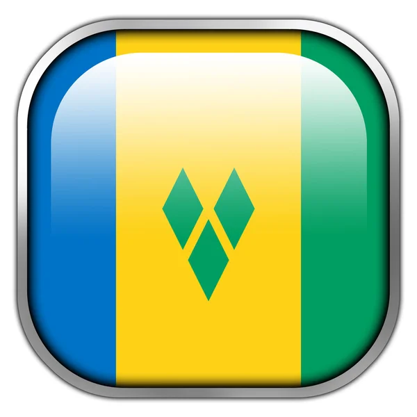 Svatý Vincenc a Grenadiny vlajka náměstí lesklý tlačítko — Stock fotografie