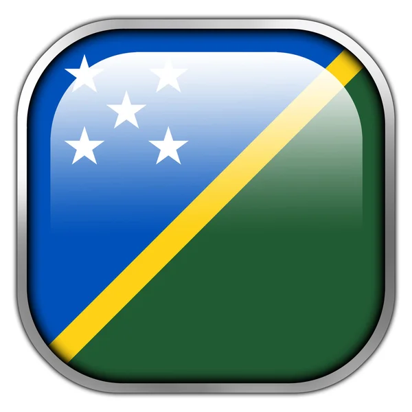 Vlajka Šalamounových ostrovů náměstí lesklý tlačítko — Stock fotografie