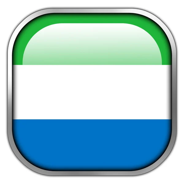 Vlag van Sierra leone vierkant glanzende knop — Stockfoto