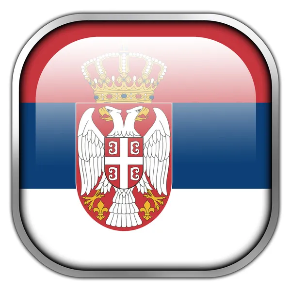 Bandiera Serbia quadrato pulsante lucido — Stockfoto