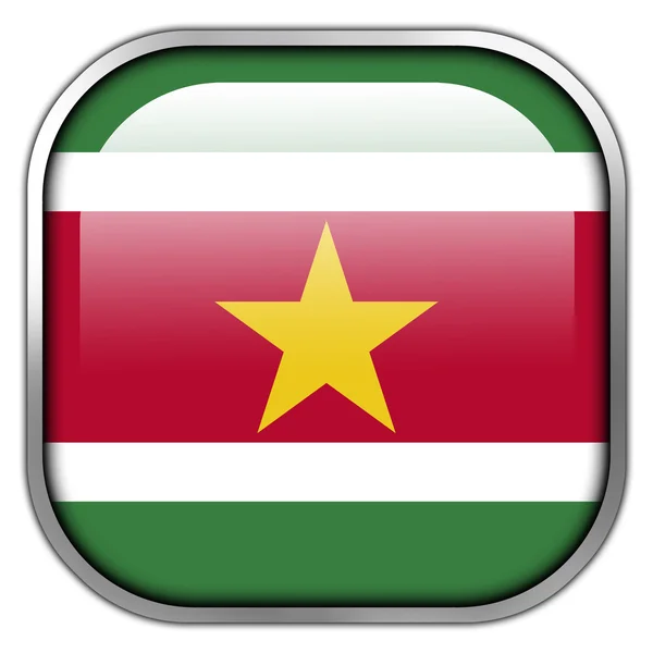 Vlag van Suriname vierkant glanzende knop — Stockfoto