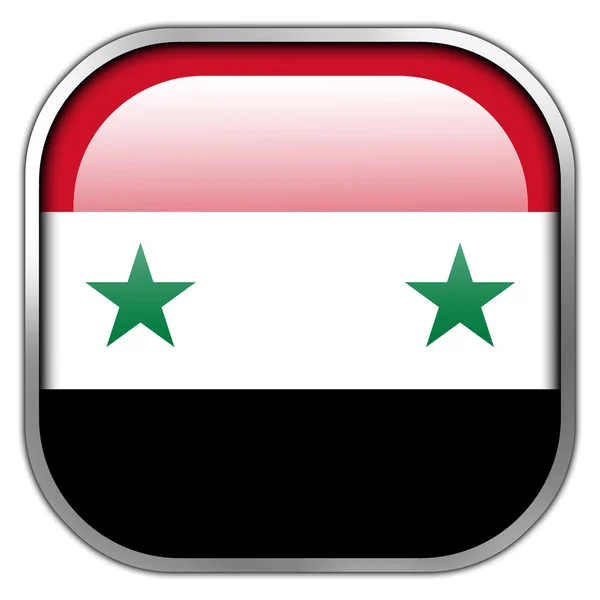 Vlag van Syrië vierkant glanzende knop — Stockfoto