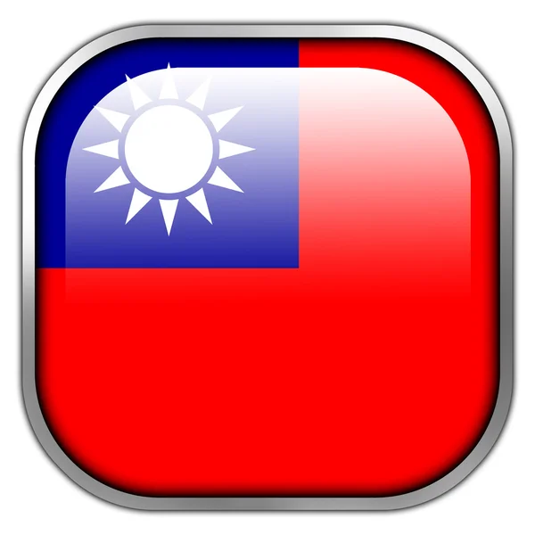 Flaga Tajwan kwadratowy przycisk błyszczący — Zdjęcie stockowe