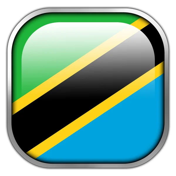 Прапор Танзанії квадратний глянсовий кнопки — стокове фото