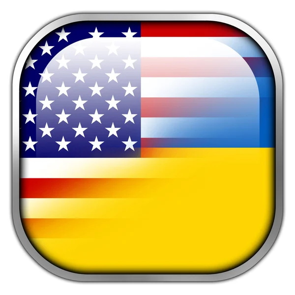 Ukraine and USA Flag square glossy button — Stock Photo, Image