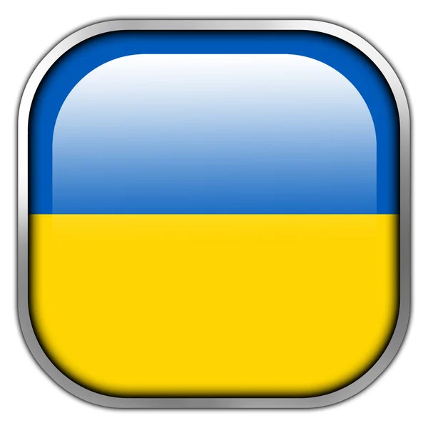 Ukrainische Flagge quadratischer Hochglanz-Knopf — Stockfoto