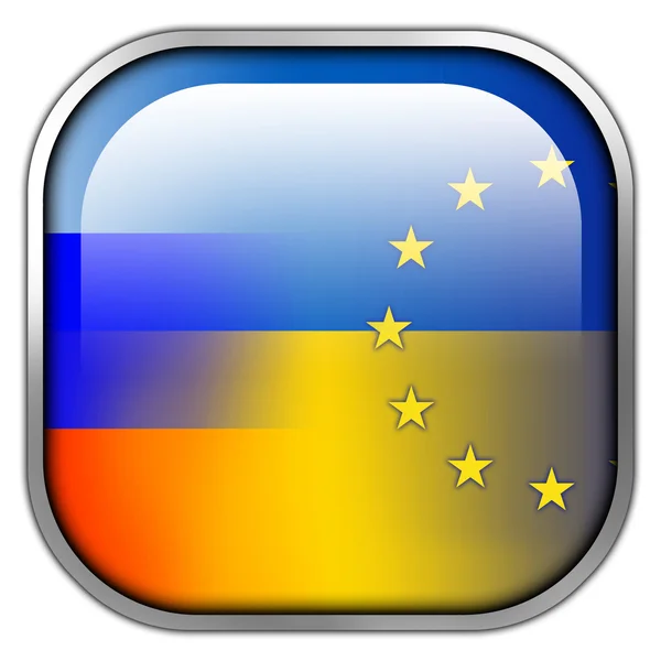 Ukraina, eu och Ryssland flagg square blankt knappen — Stockfoto