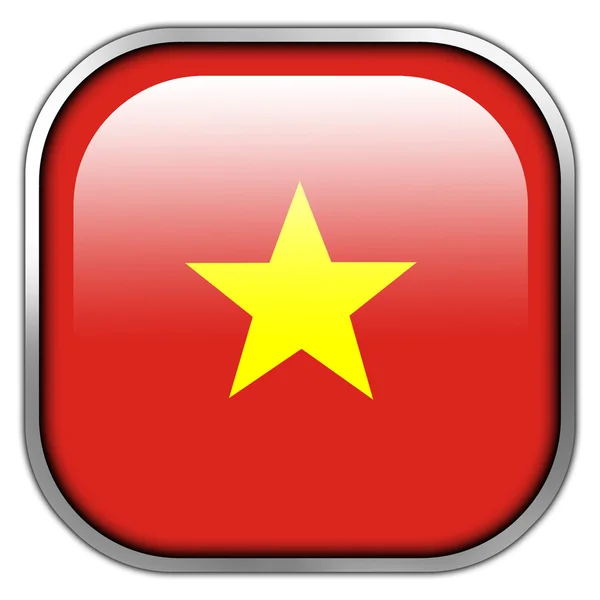 Vietname Bandeira quadrado brilhante botão — Fotografia de Stock