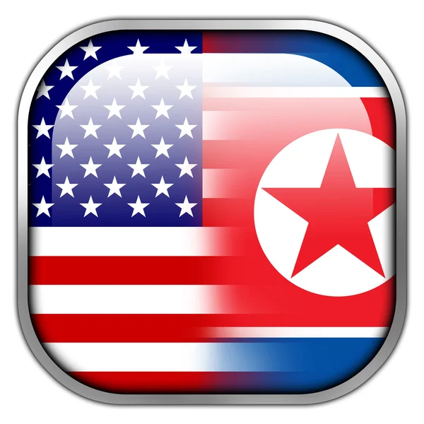 USA et Corée du Nord Drapeau carré brillant bouton — Photo