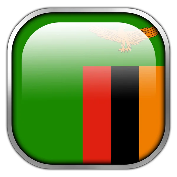 Sambia Flagge quadratischer Hochglanz-Knopf — Stockfoto