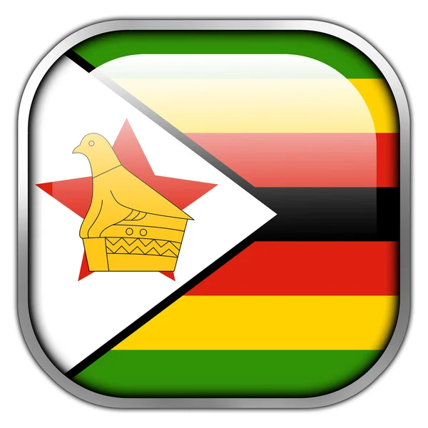 Vlag van Zimbabwe vierkant glanzende knop — Stockfoto