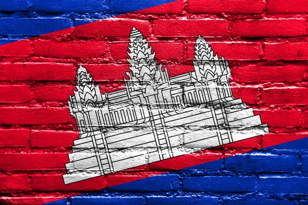 Camboja Bandeira pintada na parede de tijolo — Fotografia de Stock