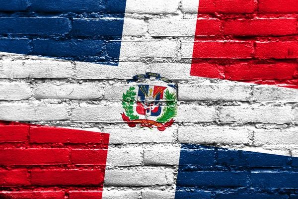 República Dominicana Bandeira pintada na parede de tijolo — Fotografia de Stock