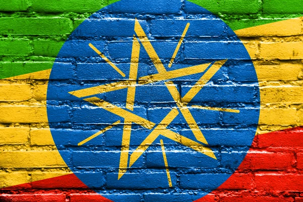 レンガの壁に描かれたエチオピアの国旗 — ストック写真