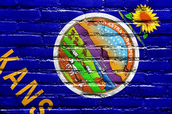 堪萨斯州州旗画上墙面砖 ； — 图库照片