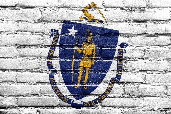 Massachusetts State Flag painted on brick wall — Stock Photo, Image