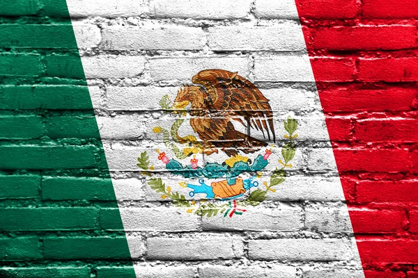 Bandeira do México pintada na parede de tijolo — Fotografia de Stock