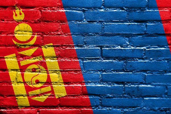 Mongolei-Flagge auf Ziegelwand gemalt — Stockfoto