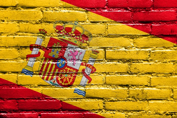 Bandera de España pintada sobre pared de ladrillo — Foto de Stock