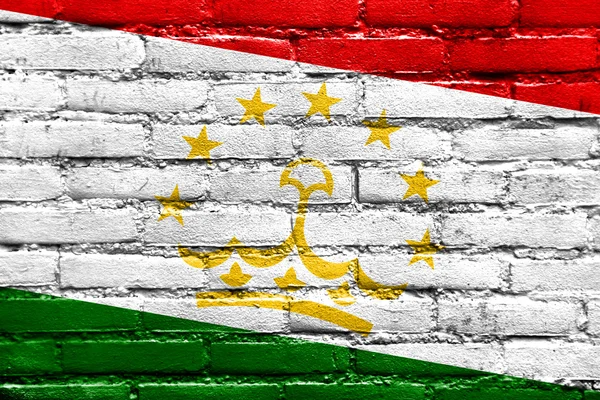 Flaga Tadżykistanu malowane na mur z cegły — Zdjęcie stockowe