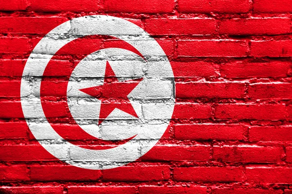 Tunisfahne auf Ziegelwand gemalt — Stockfoto