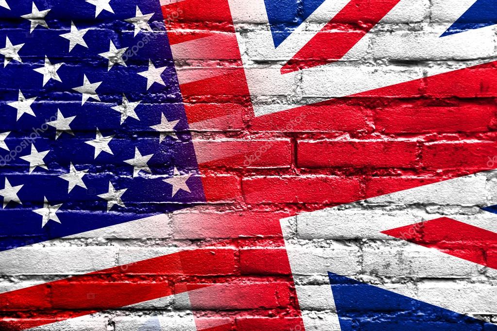 USA and UK Flag painted on brick wall
