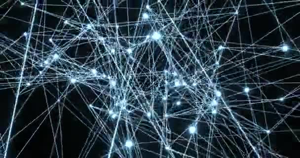 Технология сетевого фона. Абстрактная графика движения, состоящая из цифровых узлов и путей соединения. Видеоанимация Ultra HD — стоковое видео