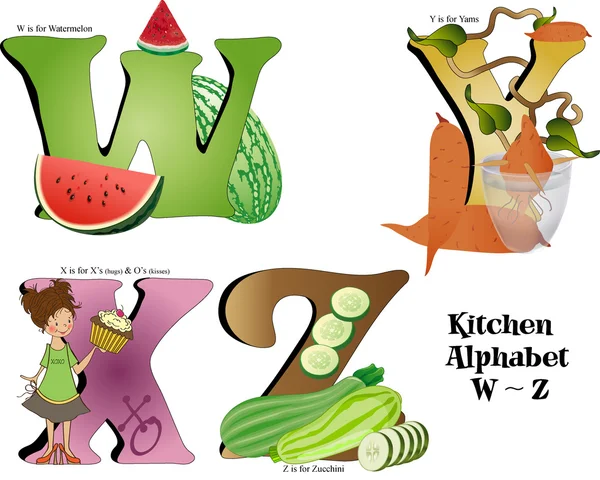 Alfabeto de cocina W thru Z — Archivo Imágenes Vectoriales