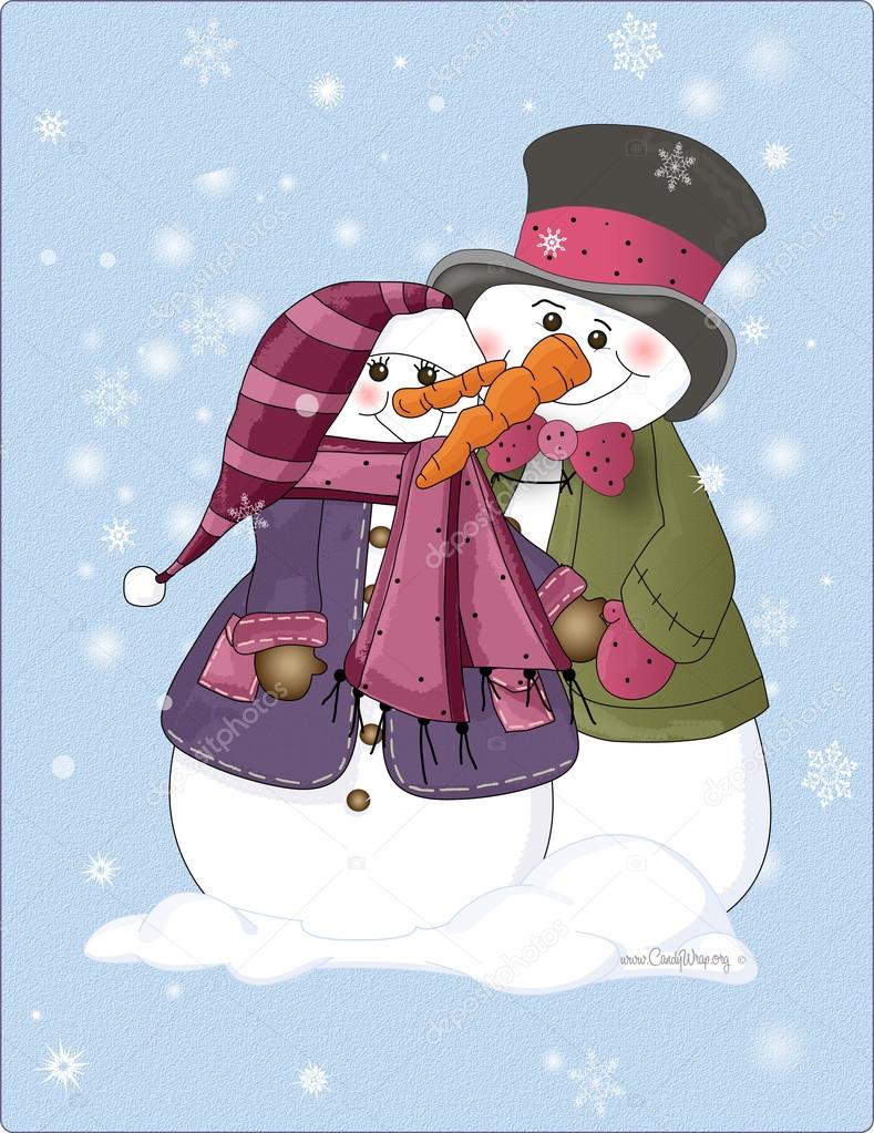 Snow Couple with Top Hat