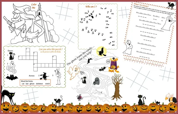 Placemat Halloween Printable Activity Sheet  2 — 图库矢量图片