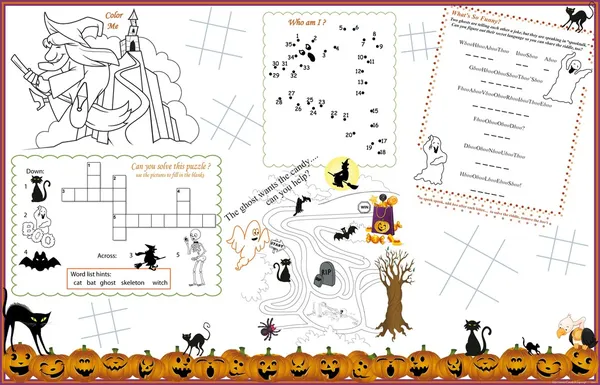 Placemat Halloween folha de atividade imprimível 2 — Vetor de Stock