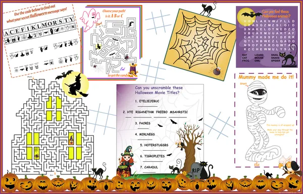 Placemat Halloween Imprimible hoja de actividad 1 — Vector de stock