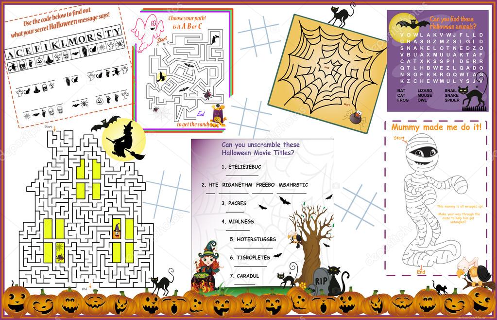 Placemat Halloween Printable Activity Sheet 1 — Stock Vector