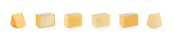 Assortment of cheeses on white background. site header — Stockfoto