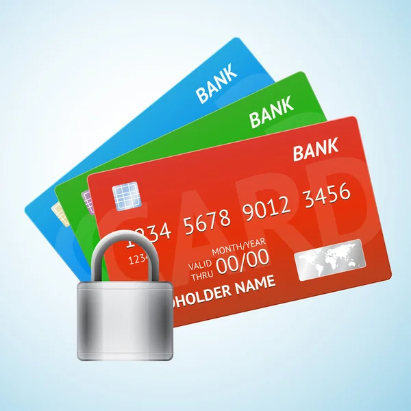 Kreditkartenset mit Vorhängeschloss — Stockvektor