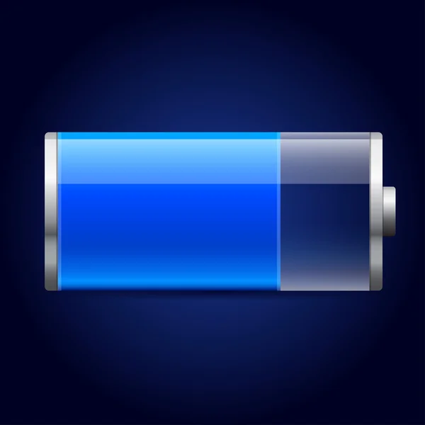 Lesklá modrá baterie ikona — Stockový vektor
