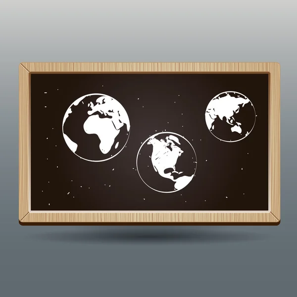 Hand drawn world map on beautiful school blackboard — Stock Vector