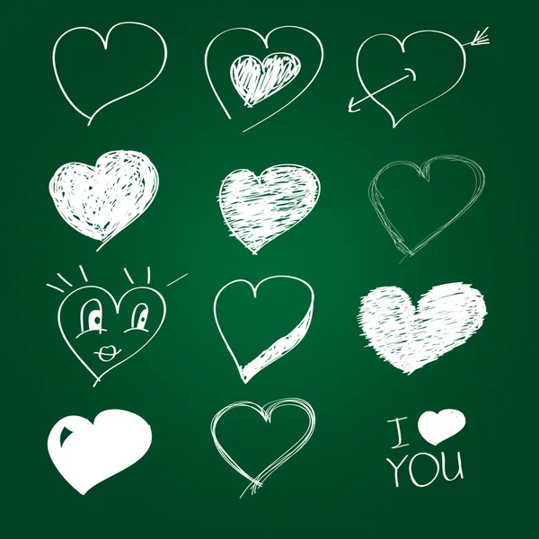 Collection of hand drawn hearts — Stock Vector