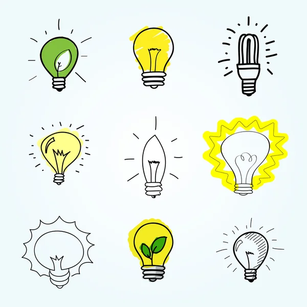 Set of Hand-drawn light bulbs — Stock Vector