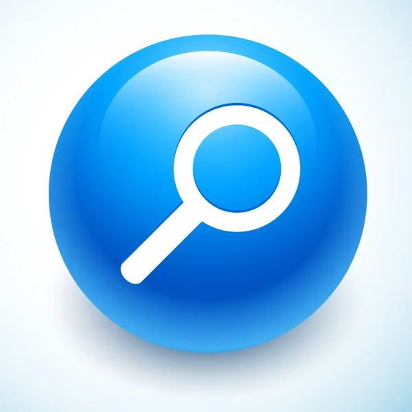 Zoek symbool op blauwe bol — Stockvector