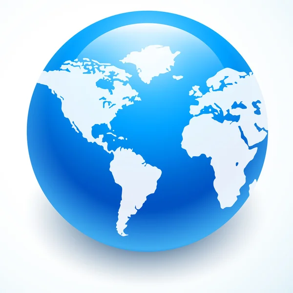 Icono de globo con mapa blanco de los continentes del mundo — Vector de stock