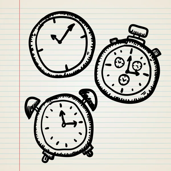 Conjunto de relojes Doodle — Vector de stock