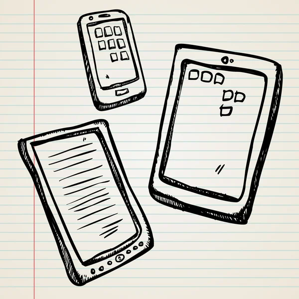 Sketches of a e-book, tablet and smartphone — Stock Vector