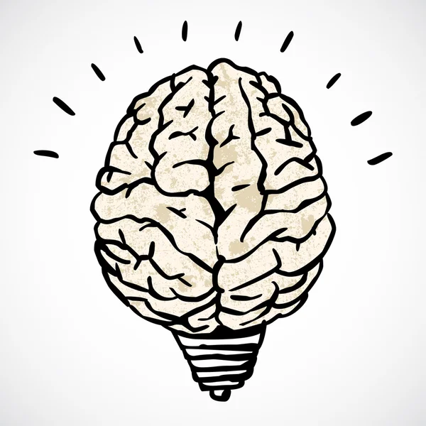 Cérebro e lâmpada conceito no estilo doodle —  Vetores de Stock