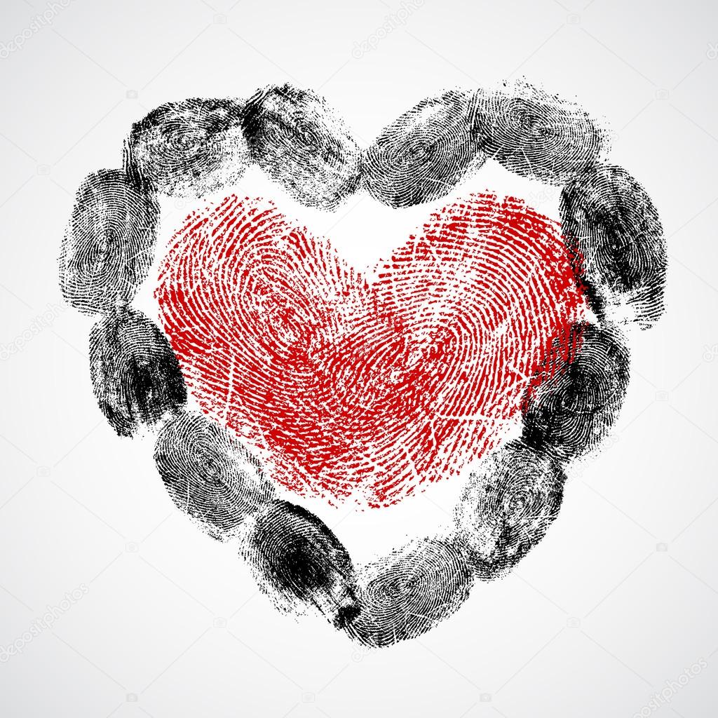 Vector heart, man and woman fingerprint