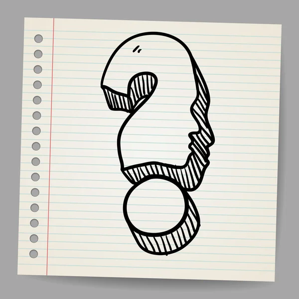 Doodle icon ของเครื่องหมายคําถามที่มีหน้า — ภาพเวกเตอร์สต็อก