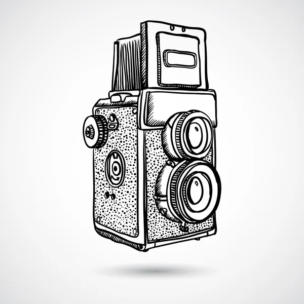 Vintage doodle camera, handgetekende — Stockvector