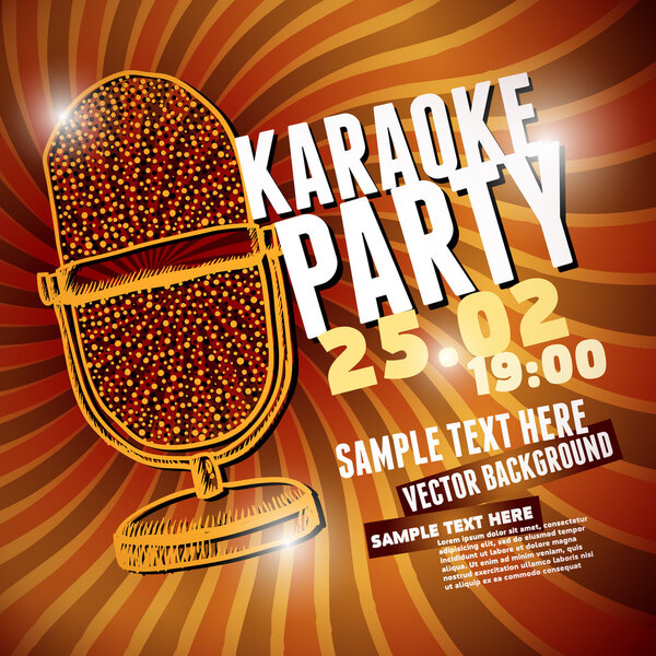 Banner con micrófono retro para fiestas de karaoke — Vector de stock