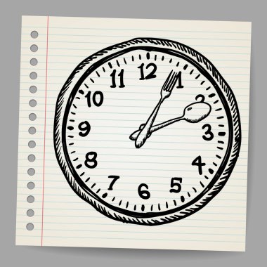 Doodle vektör saati yapılmış kaşık ve çatal
