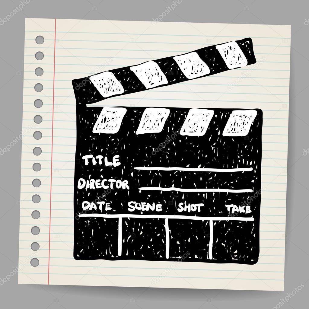 Old clapper board vector in doodle style
